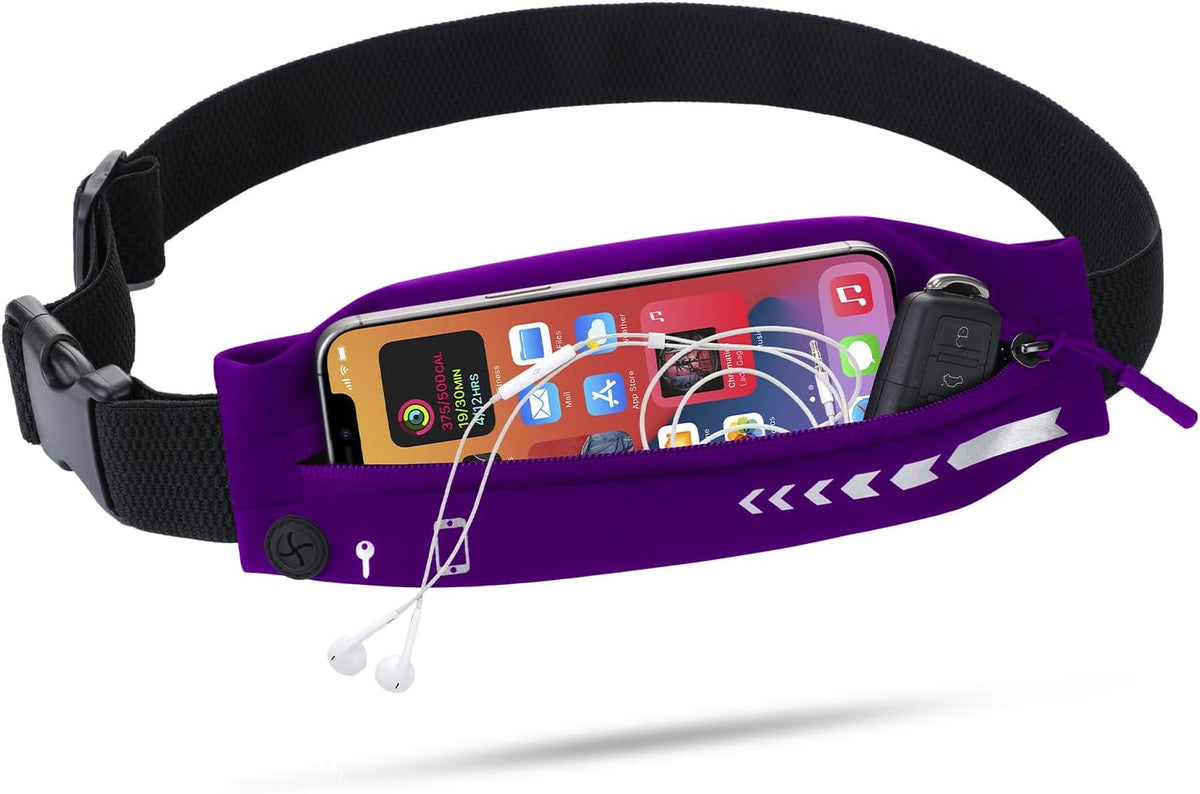 USHAKE Slim Running Belt for Women Men-Runners Phone Holder Fanny Pack, Adjustable, Bounce Free Waist Pouch bag for Workout, Money Belt, Run Gear Accessories Purple