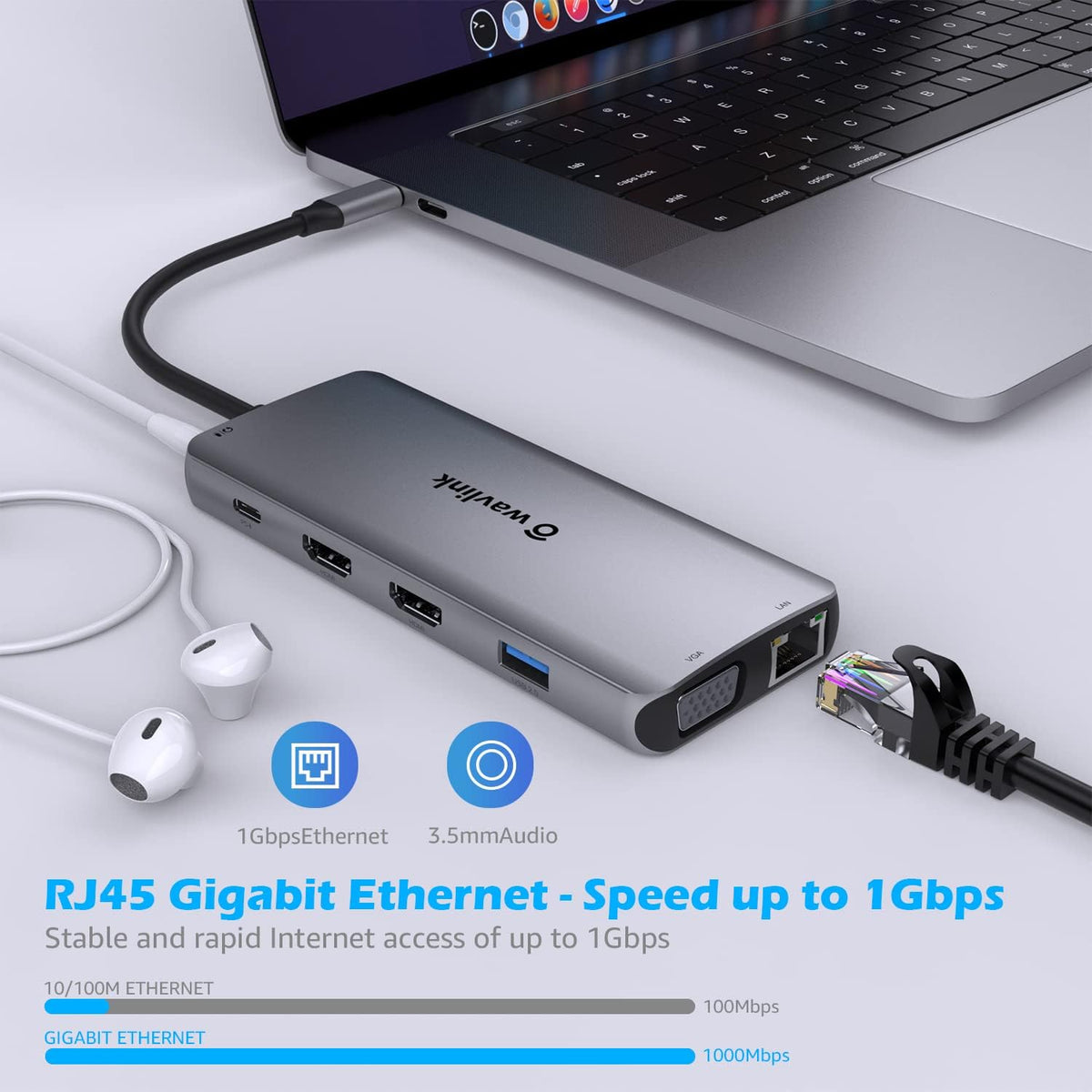 WAVLINK USB C Docking Station Dual Monitor for Dell HP Surface Lenovo MacBook Laptop, Triple Display USB-C Hub Multiport Adapter Dongle- 2 HDMI, VGA, Ethernet,100W PD, 5 USB, SD/TF Card Reader,Audio