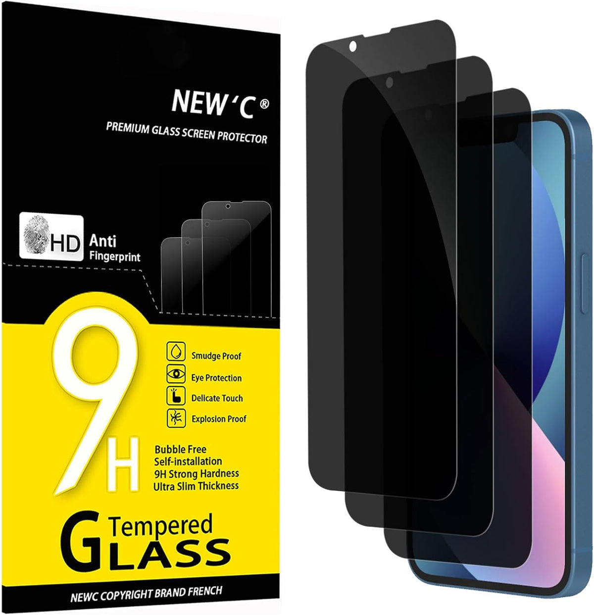 NEW'C 3 Pack Privacy for iPhone 13 Mini Screen Protector (5.4"), Enhanced 28-Degree Privacy Angle, Ultra Durable 9H Hardness, Bubble-Free