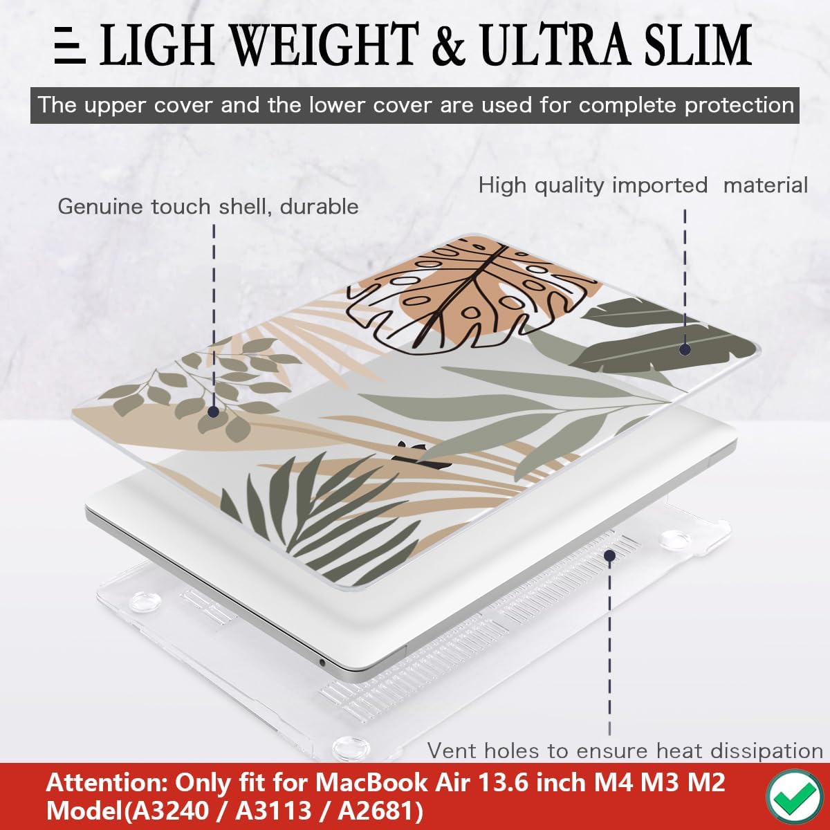 CISSOOK Compatible with MacBook Air 13.6 inch Case 2025 2024 2022 Release A3240 A3113 A2681, Tropical Hard Shell Case with Keyboard Cover for MacBook Air 13 inch M2 M3 M4 Chip