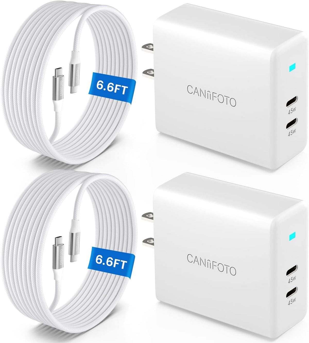 2Port 45W Super Fast Charger Type C, 2Pack 45W USB-C Charger Fast Charging for Samsung Galaxy S24 Ultra/S24+/S24/S23 Ultra/S23+/S22/S20/Note10+ with 2X 6.6ft Type C Cord (White)