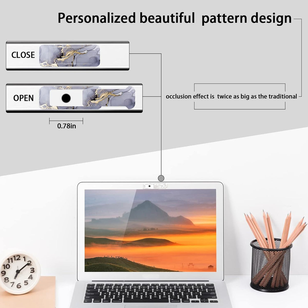 Webcam Cover, 3 Pieces, Laptop Camera Cover, Privacy Shielding Capacity is Twice as Big as The Traditional, Suitable for Computer Mobile Phones, laptops, Tablets and so on (Grey Marble)