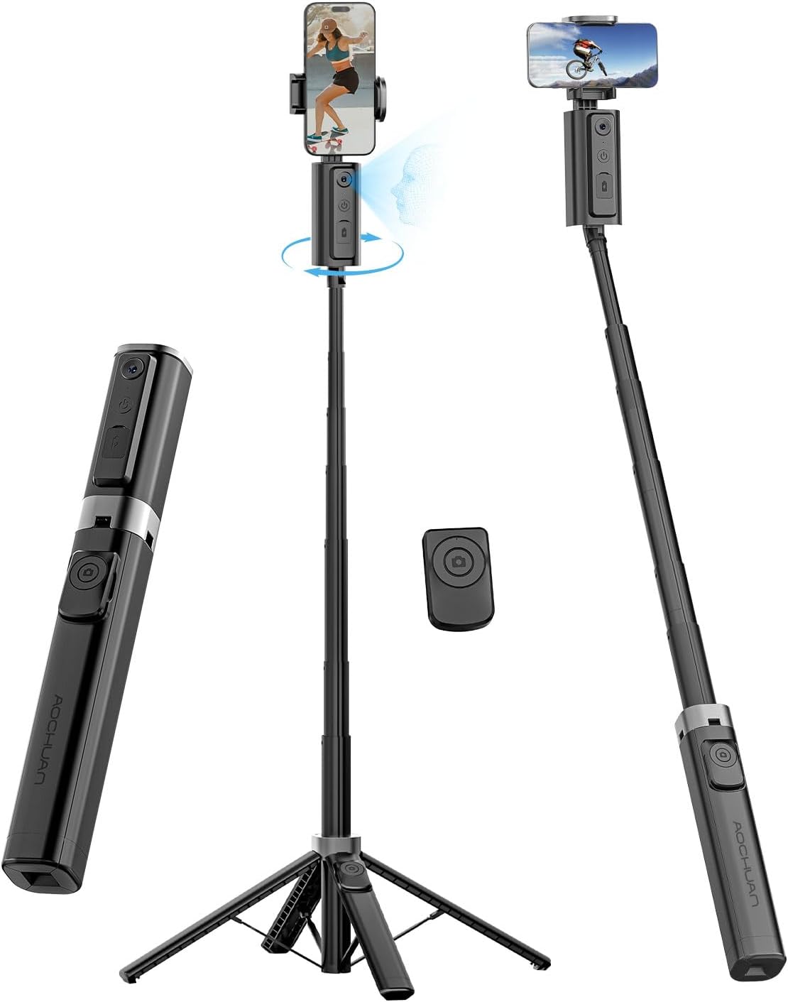 Face Tracking Tripod for iPhone,57'' Expandable Selfie Stick for iPhone,Phone Tripod for Android with Remote, No APP,Gesture Control,Content Creator Essentials for YouTube, Tiktok,Smart M3