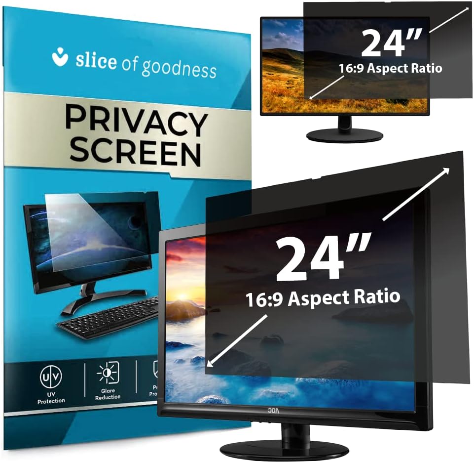 Computer Privacy Screen Filter for Widescreen Monitor - Anti-Glare, Blue Light Reduction, and Privacy Shield Protector - 24 Inch 16:9 Aspect Ratio