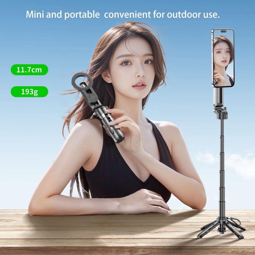 4-in-1 Multi-Functional 360° Rotating Mini Magnetic Portable Selfie Stick, Pocket-Sized Retractable Phone Holder, Equipped with Wireless Detachable Remote Control
