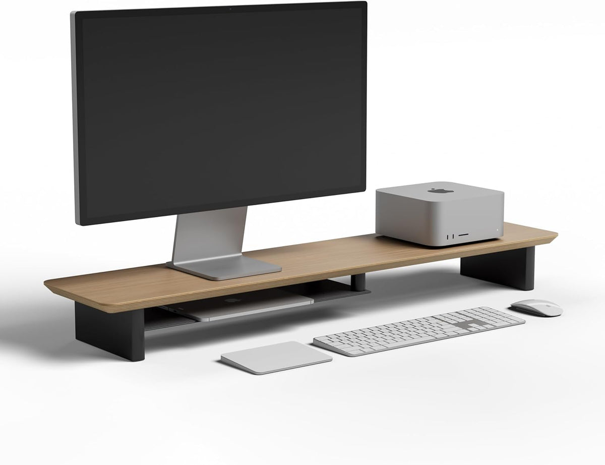 White Oak Dual‑Tier Ergonomic Desk Setup – Modern Wooden Monitor Stand & Workspace Riser, Home Office & Minimalist Aesthetic (White Oak, Large)
