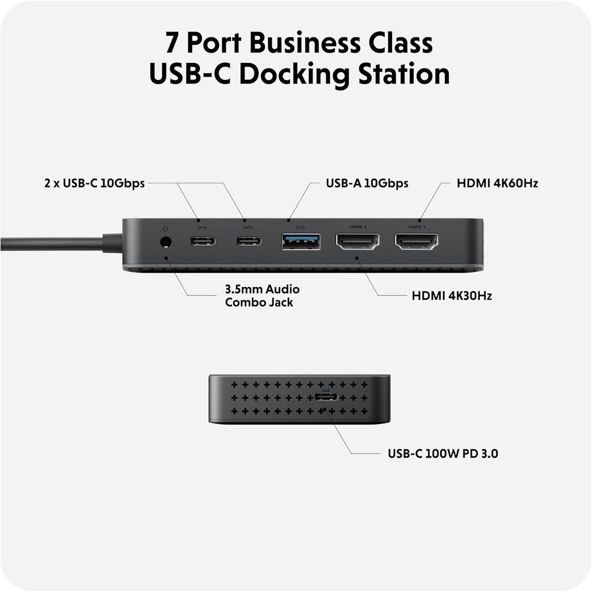 HyperDrive Next Dual 4K HDMI 7 Port USB C Docking Station for M Series MacBook, PC, Chromebook, 2x File Transfers w/ 10Gbps USB Ports, Dual 4K Docking Station Charges w/ 100W PD Power Passthrough Port