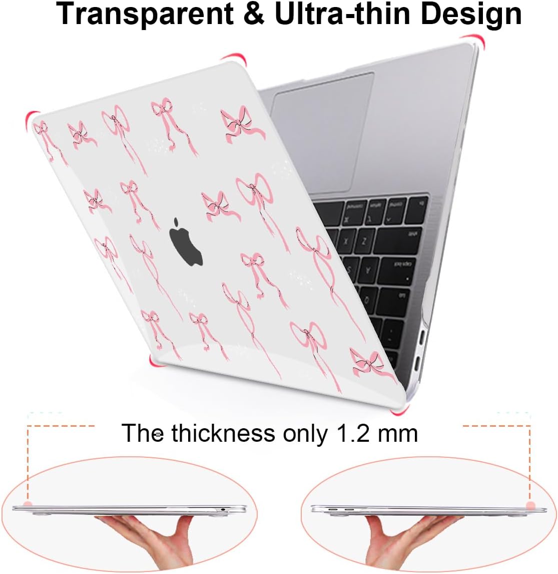 Compatible with 2021 2020 2019 2018 MacBook Air 13 inch Case M1 A2337 A2179 A1932 with Touch ID, Crystal Clear Pattern Plastic Hard Shell Case for MacBook Air 13 M1 2021, Pink Bowknot