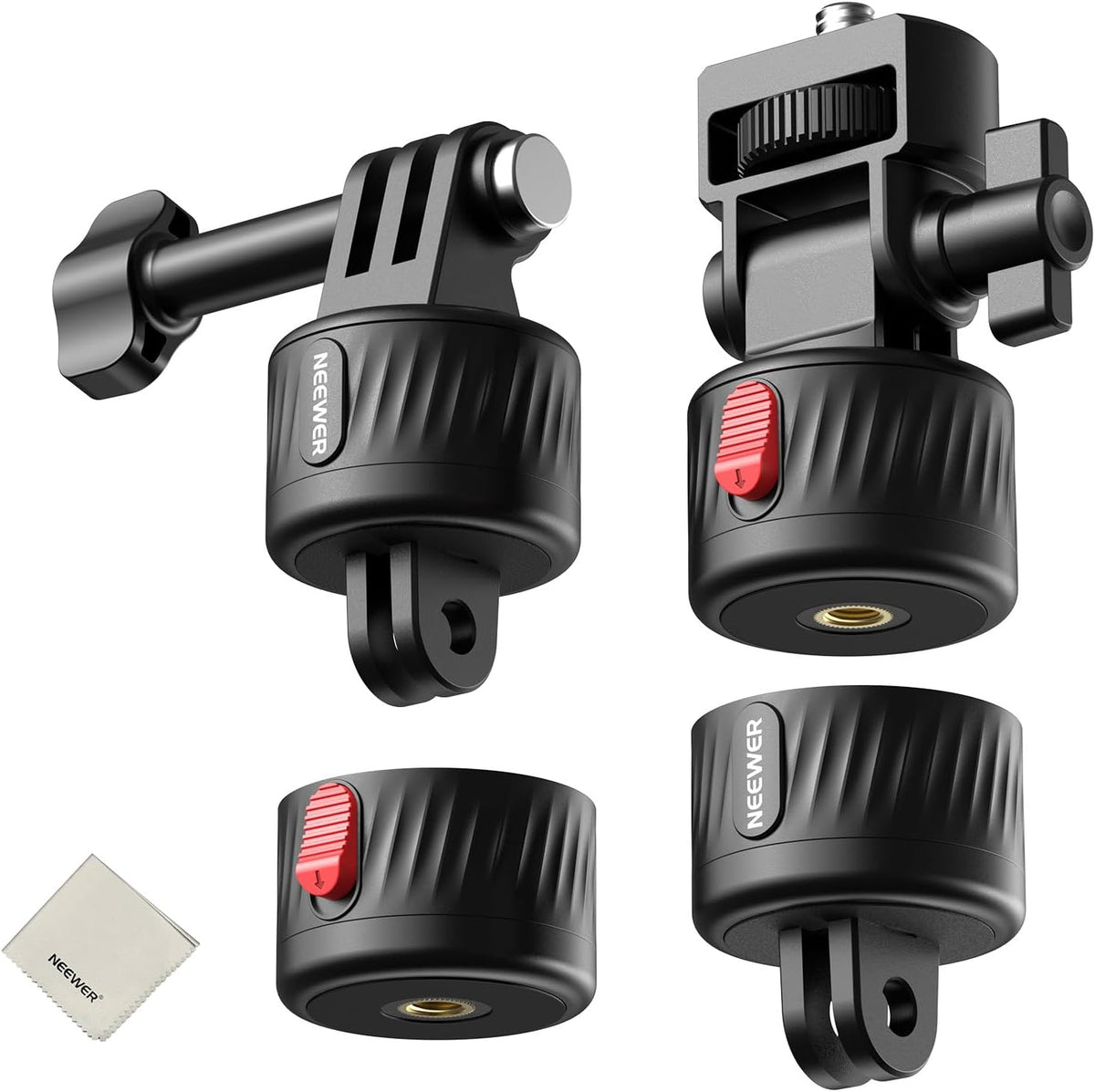 NEEWER GP-24 Action Camera Mount Accessories Kit for POV Shots, 4 in 1 ABS Magnetic Quick Release Mount with 1/4" Thread & Cleaning Cloth Compatible with GoPro DJI Osmo Action Insta360