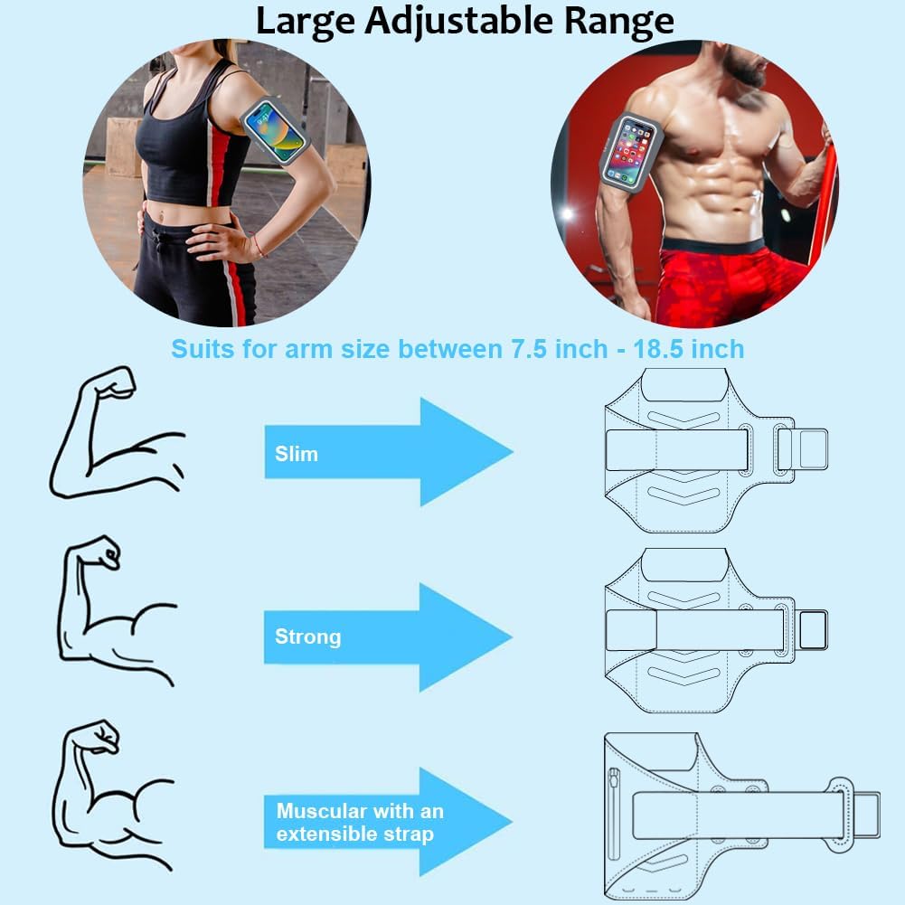 Phone Holder for Running-Arm Band for Running for iPhone & Samsung Galaxy, Cell Phone Armband Holder for Walking, Gym, Workout, Men, Women, w/Adjustable Strap & Zipper Pocket (Grey-M)