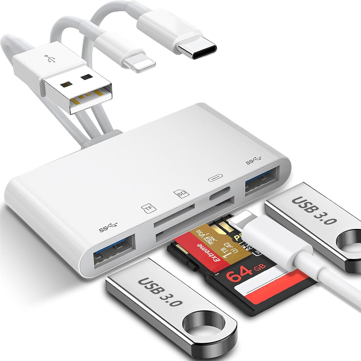 5-in-1 Memory Card Reader for iPhone, SD Card Reader USB C OTG Adapter with USB C to A Connector Micro SD/SD Dual Slots for iPhone/iPad/Galaxy/Android/Computer/Laptop/More