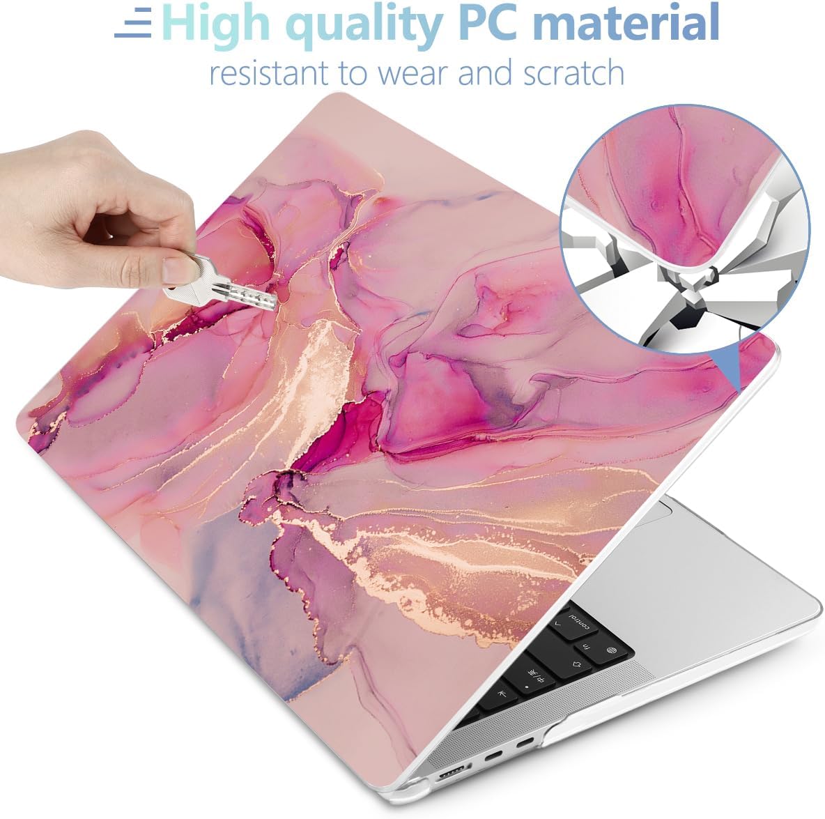 MEEgoodo Case for MacBook Air M4/M3/M2 13.6 inch 2025 2024 2022, Fit Model A3240 A3113 A2681, Compatible with MacBook Air 13 inch, Laptop Hard Shell Case with Keyboard Cover, Gold Splashes Marble