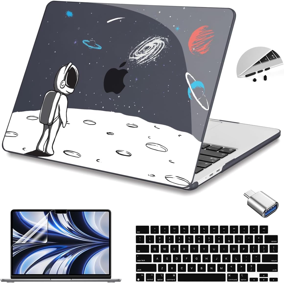Teryeefi Compatible with MacBook Air 13 inch Case 2025 2024 2023 2022 M4 A3240 M3 A3113 M2 A2681, Plastic Hard Shell&Keyboard Cover&Type C for MacBook Air 13.6 inch Case,Astronaut A008