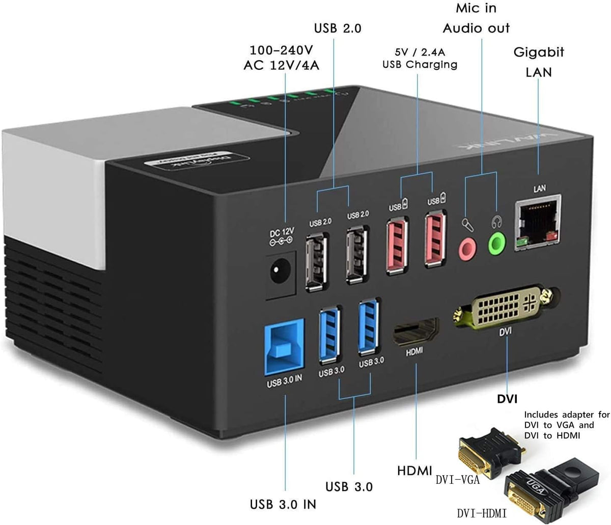 WAVLINK USB 3.0 Laptop Docking Station Dual Monitors, DisplayLink Computer Dock for M1/M2 Mac/Windows/Chrome/Ubuntu - HDMI+HDMI/DVI/VGA, 4xUSB Ports, 2xRed Charging Ports, LAN, Audio