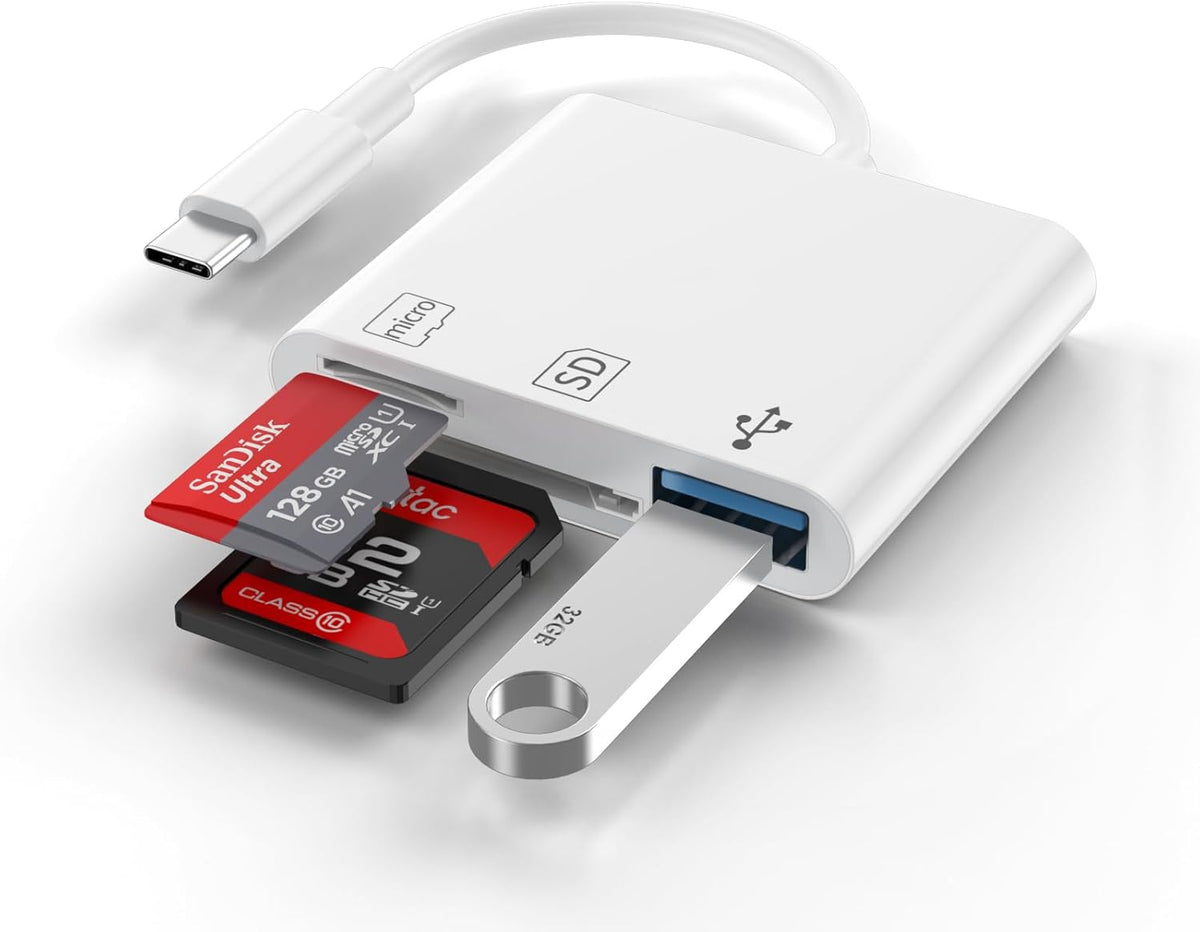 USB C SD Card Reader,3 in 1 USB C Memory Card Reader with Dual Slots and USB Port for iPhone 16 15 Pro Max 15 Plus/Mac/iPad Pro/MacBook Pro/Air/Mini Android Laptop More USBC Typec Devices-Plug & Play