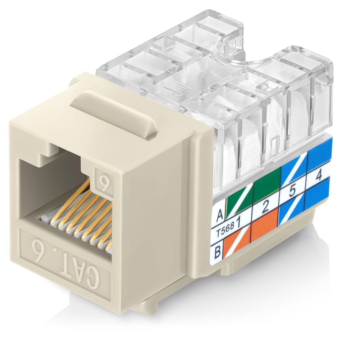 Everest 90° Angled RJ45 Cat6 Keystone Jacks 20-Pack in Ivory - Slim Profile Female RJ45 Connectors - Cat 6 Keystone Jack - Compatible with 90° Angled Speed Termination Tool - easyJACK (B094WB91H3)