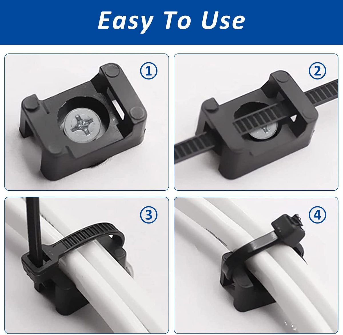60 Set 8" Cable Zip Tie Mounts Kit - Wire Cable Clips Organizer Holders with Cable Ties, Saddle Type Mounts Base