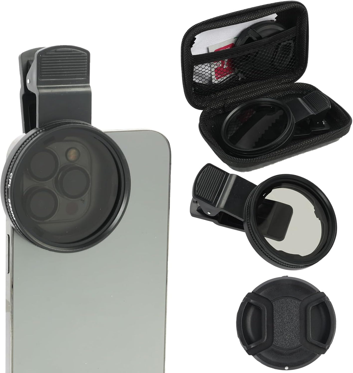 52mm CPL Filter for Phone Camera Clip Kit, Universal Phone Polarizing Filter Attachment Compatible with iPhone 16/15 / 14/13 Series, Polarizer to Enhance Vibrant Color and Reduce Glare