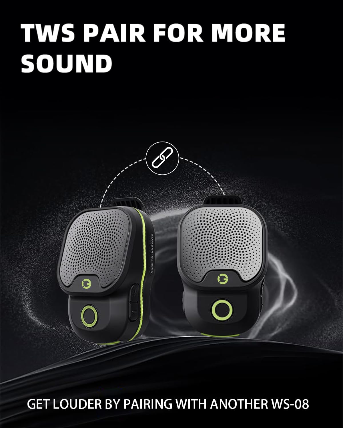 GOTOOLZ 5.4 12Hrs IPX7 Wearable Bluetooth Speaker, Bluetooth Clip On Wireless Speaker with Mic, TWS Function, Playtime
