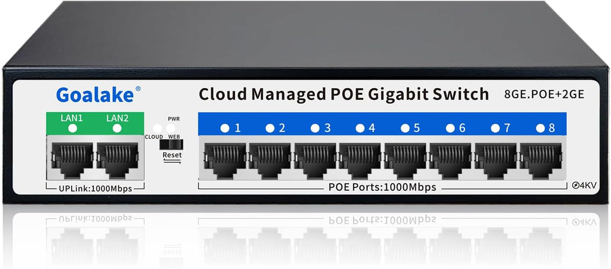 8 Port Gigabit PoE Switch with 2*1000Mbps Uplink, Easy Managed 10 Port Gigabit POE Switch Compatible with IEEE 802.3af/at Devices@120W, AI PoE Auto Recovery&Extend, Vlan, Metal Pluy&Play
