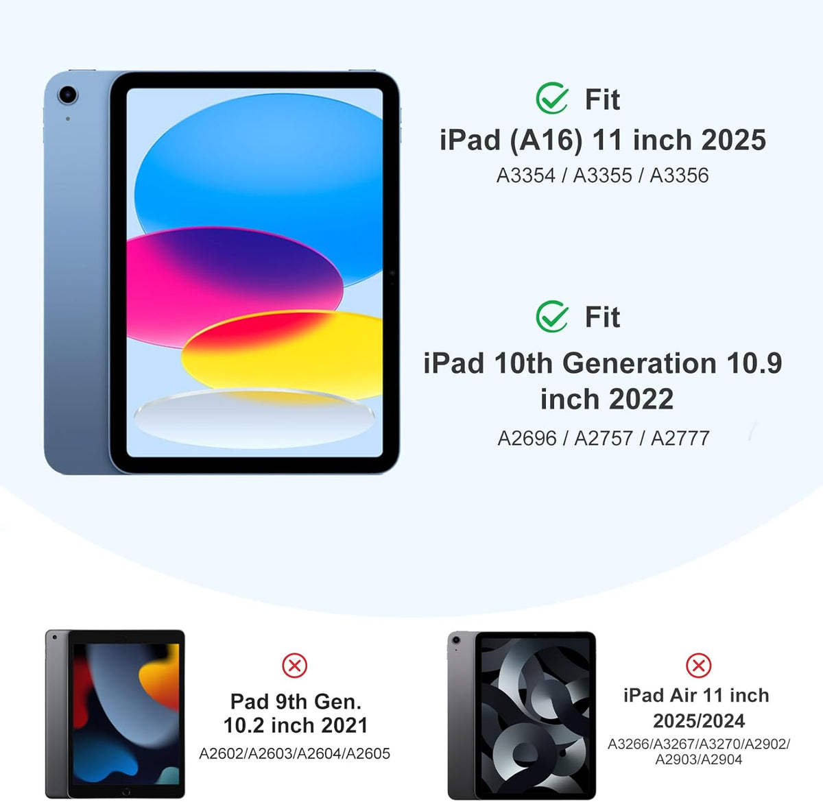 Akkerds (A16) 11th 11 Inch 2025, 10th 10.9 Inch 2022 Compatible with iPad Generation Case for iPad Generation Case