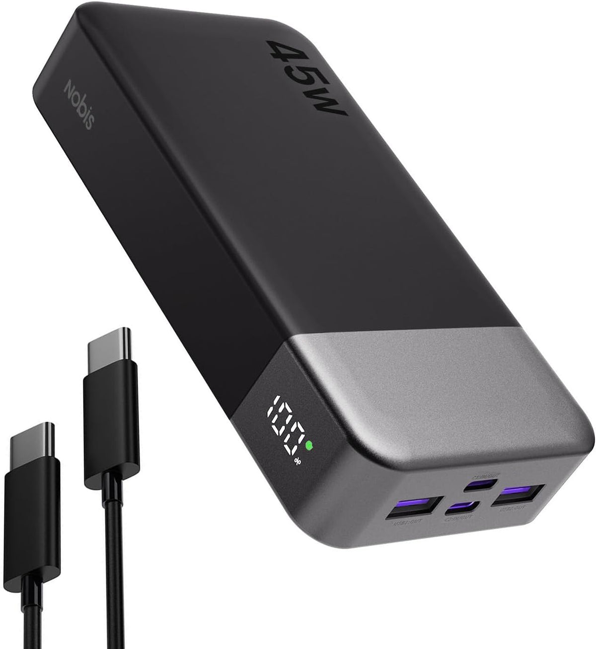 NOBIS Portable Charger, 20000mAh Power Bank, 45W Power Bank Fast Charging, Battery Pack with C to C Cable, Battery Bank with Digital Display for iPhone Android Laptop etc(Black)