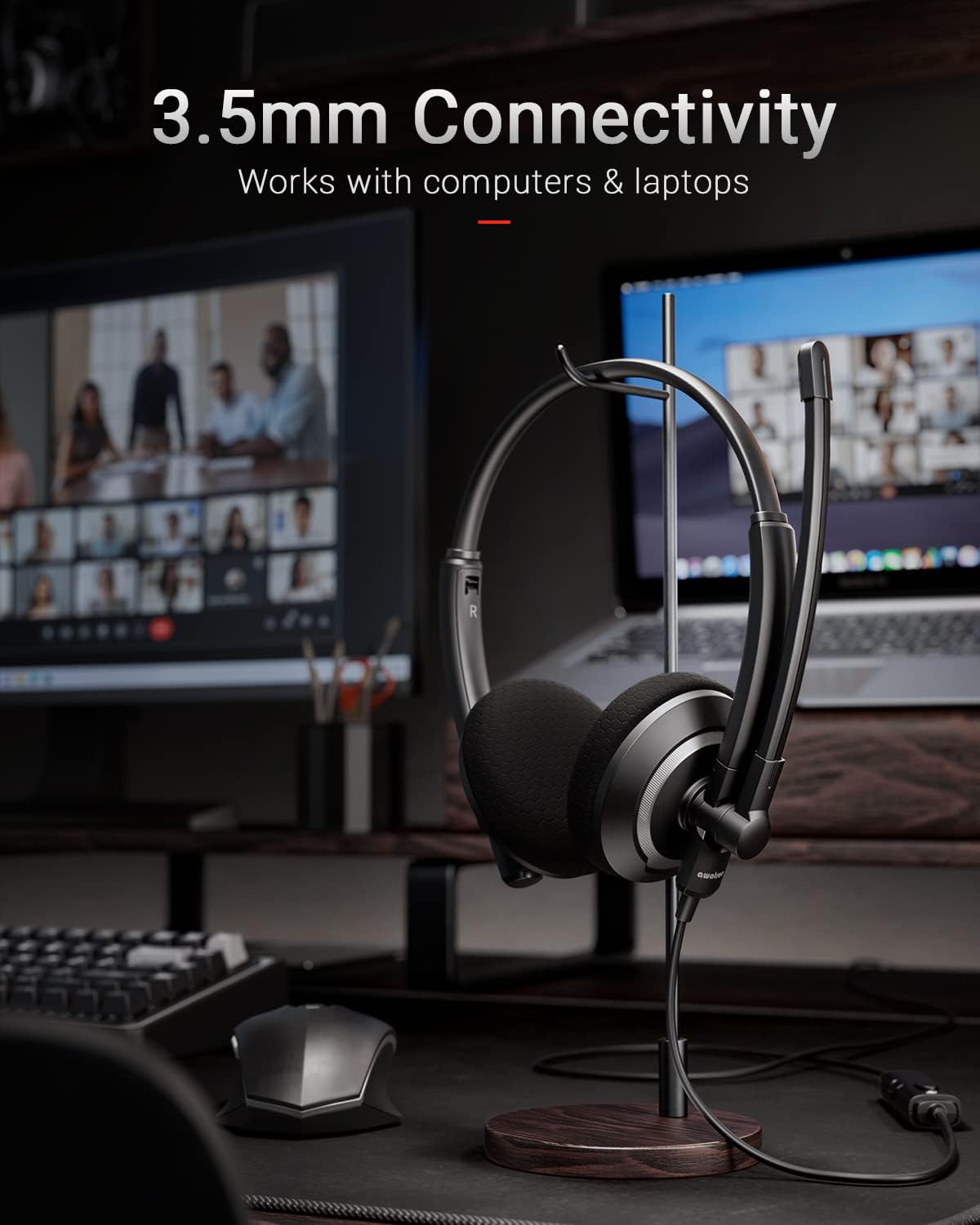 Wired Headset with Microphone for PC Laptop - 3.5mm Jack On Ear Headphones with Noise Cancelling Microphone for Boom Skype Webinars, in-line Control,Comfortable