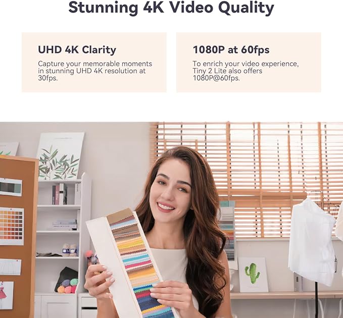 OBSBOT Tiny 2 Lite PTZ 4K Webcam 1080P@60fps HDR PC Camera with AI Tracking Micros with AI Noise Cancellation Tripod Gesture Control Auto Focus Plug &amp Play Ideal for Gaming or Streaming