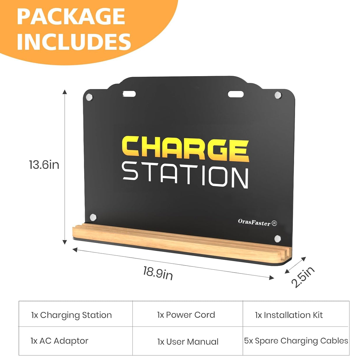 Wall Mount Charging Station with 8 Ports Phone Charger | Advertising Cell Phone Charging Station with Bamboo Organizer | Application for Schools, Office, Library, University