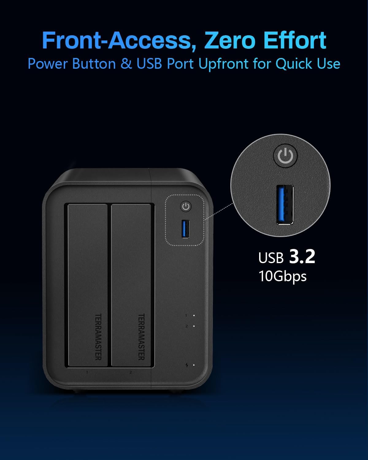 TERRAMASTER F2-425 2-Bay NAS Storage - Intel x86 Quad-Core CPU, 4GB RAM, 2.5GbE LAN, Network Attached Storage Multimedia Server for Home Users (Diskless)
