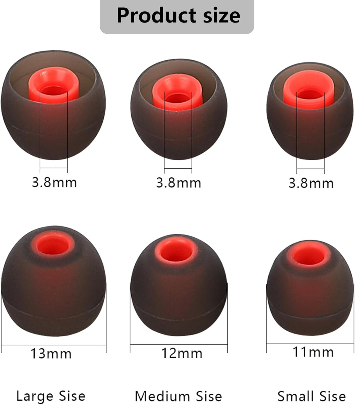 Silicone Replacement Earbud Tips Earbud Covers Ear Tips Fit for in-Ear Headphones (Inner Hole 3.8mm -5.1mm) Earbud Replacement Tips 9 Pairs