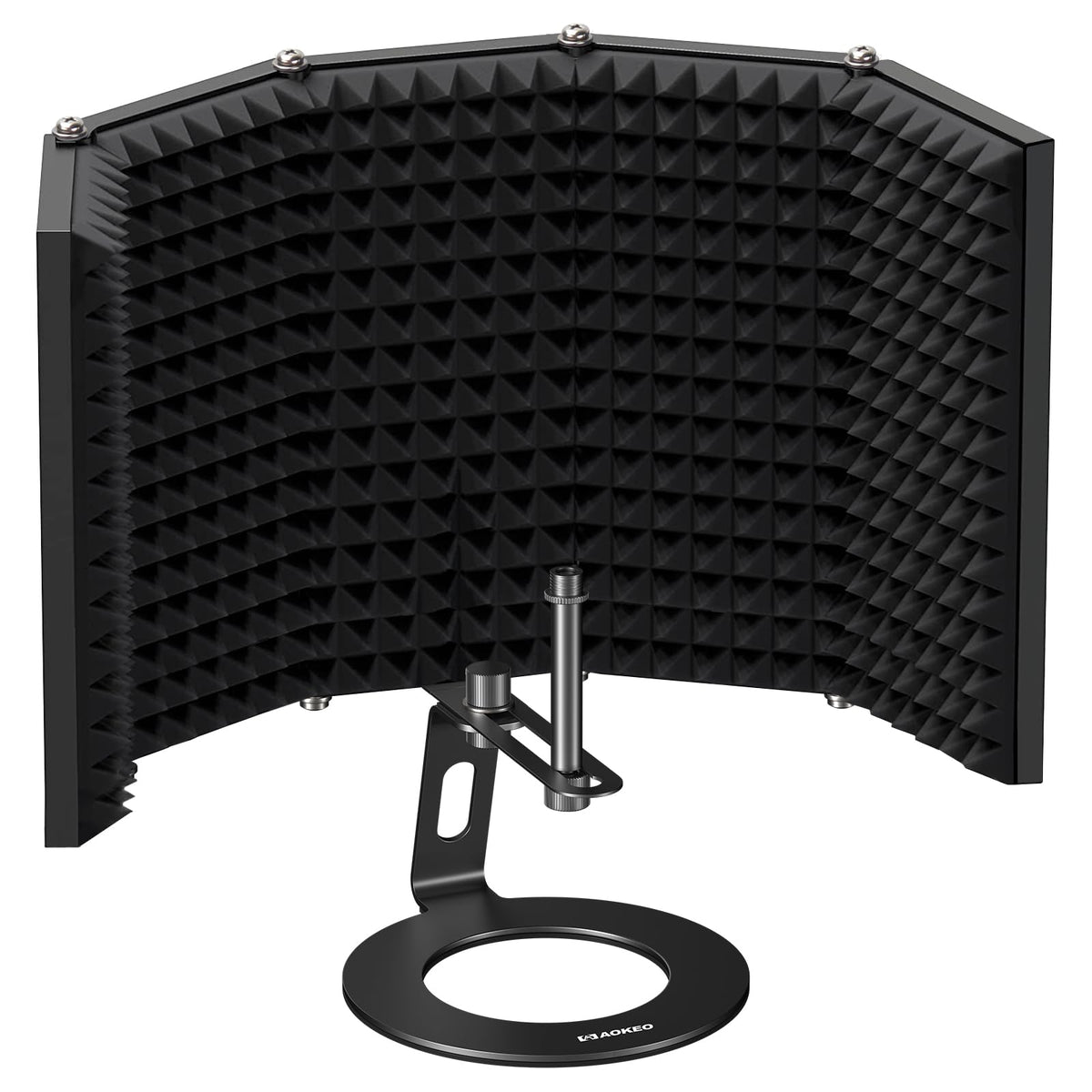 Aokeo Microphone Isolation Shield, Foldable Mic Shield with Triple Sound Insulation, Reflection Filter with 3/8" and 5/8" Mic Threaded Mount for