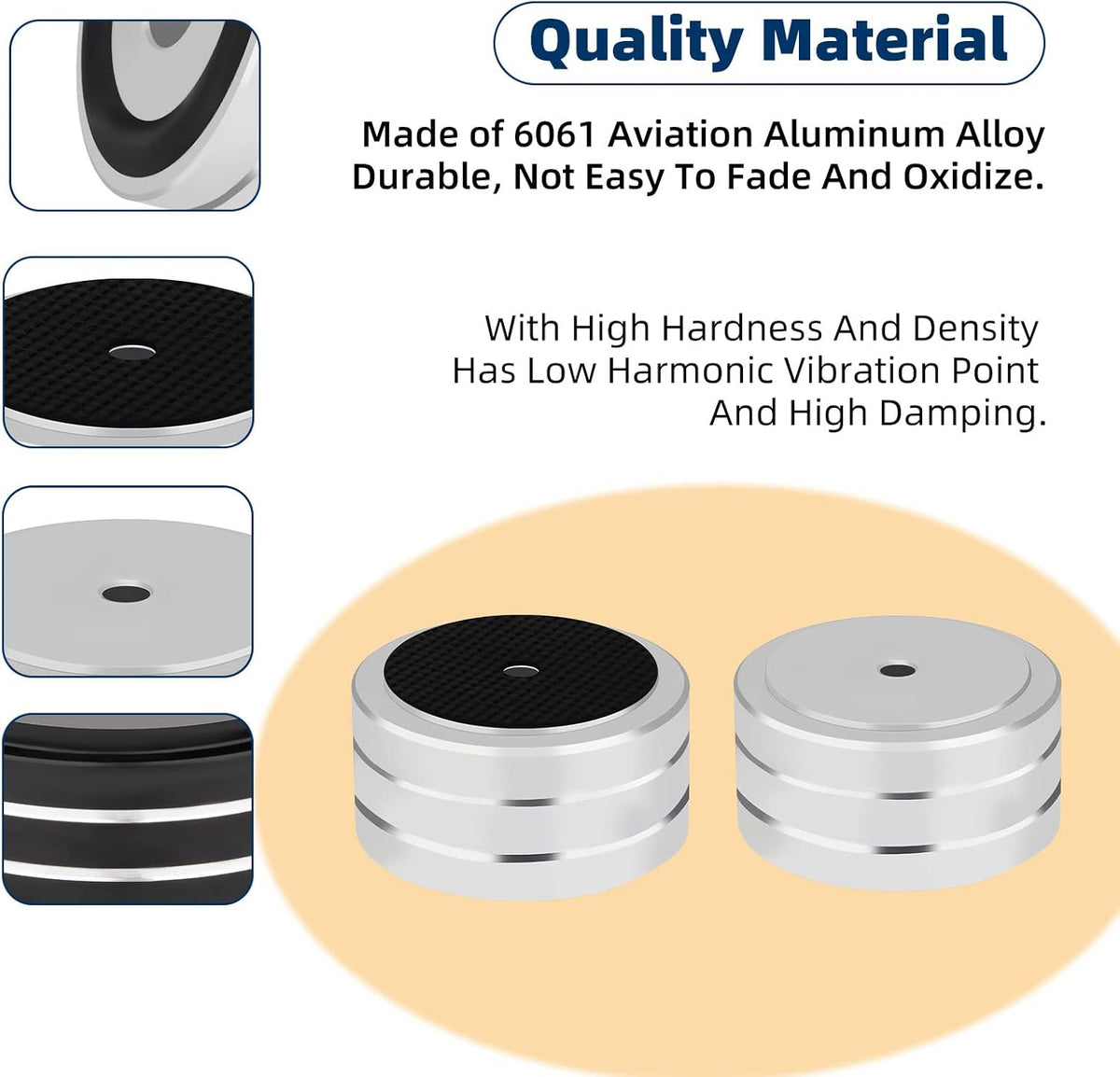 Monosaudio Isolation Feet HiFi Feet 4Pcs 40x20mm Aluminum Universal Turntable Feet with Non-Slip Rubber Rings No Need Adhesive for Audio,Speakers,Subwoofers,Home Theater,Turntable,DAC(Silver Color)