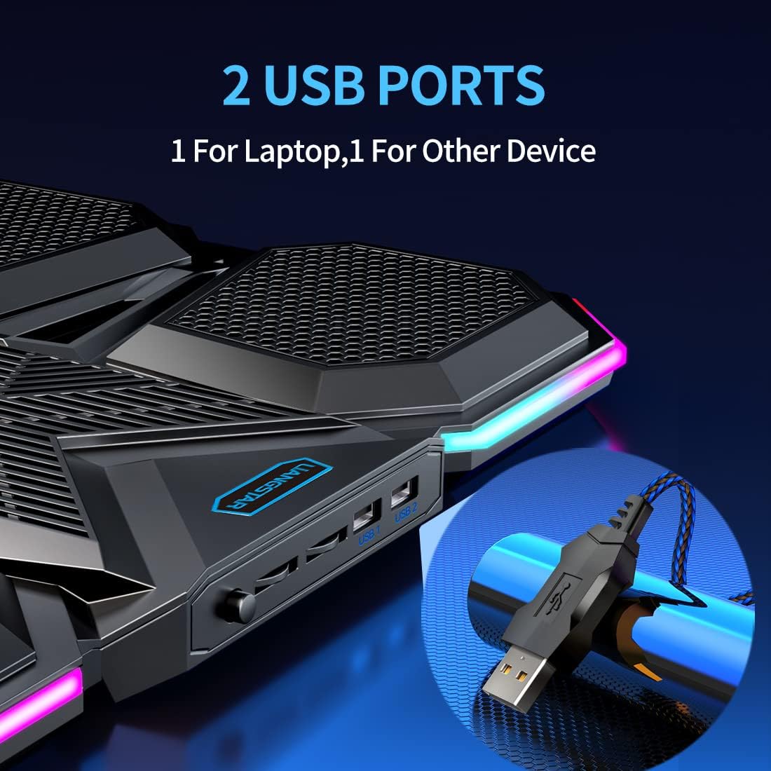 LIANGSTAR Laptop Cooling Pad Gaming Laptop Cooler, Laptop Fan Cooling Stand with 6 Quiet Fans for 15.6-17.3 Inch, 7 Height Adjust, RGB LED Light 4 Modes, Switch Control Fan Speed, 2 USB Port, 2023 New