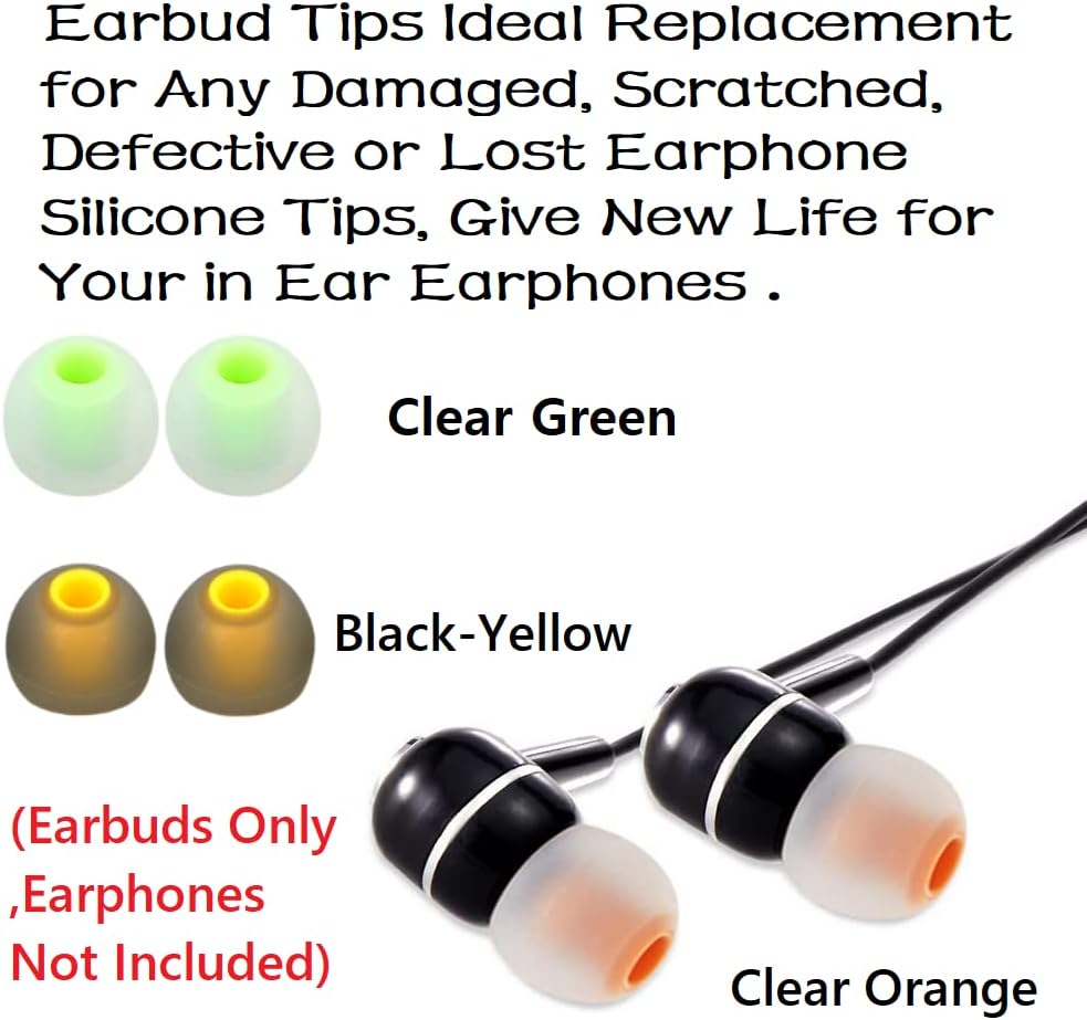 Silicone Earbud Tips Replacement (S/M/L) - Fit for Inner Hole 3.8mm-5.1mm - 9 Pairs - Headphone Ear Tips - Yellow, Orange, Green