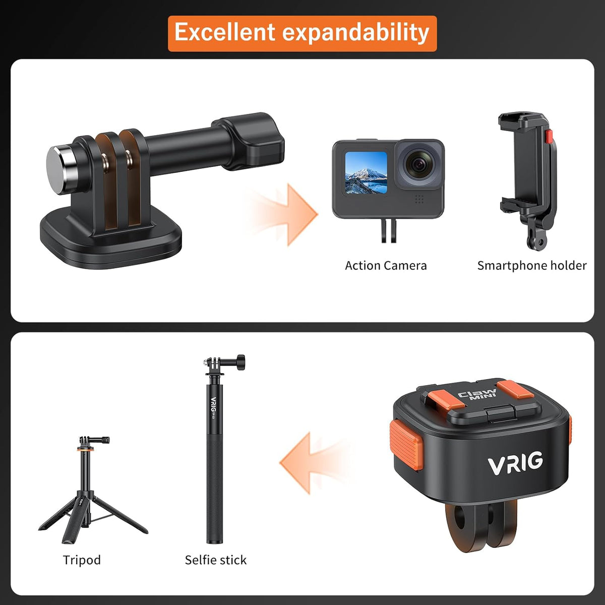 VRIG Mini Quick Release Base Mount for Action Camera, Magnetic Tripod Mount Adapter Compatible with DJI OSMO Action 5Pro/4/3,Go-Pro Hero 13/12/11/10, Akaso, Insta360 (Magnetic Accessories)