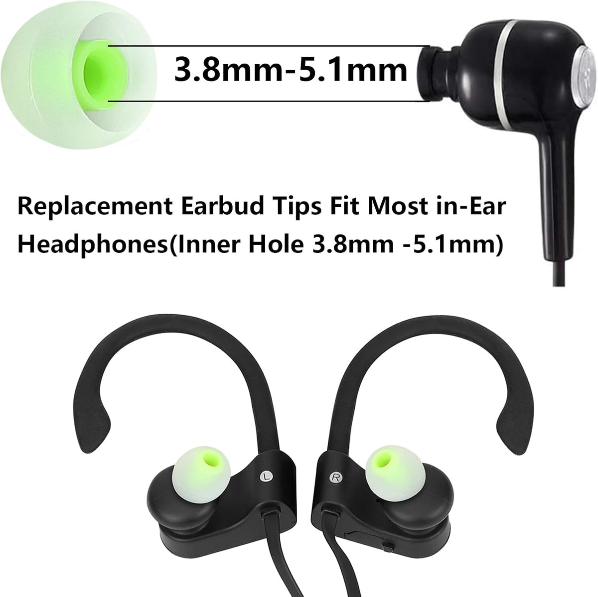 Earbud Replacement Tips Silicone Earbud Tips Earbud Covers Fit for in-Ear Headphones (Inner Hole 3.8mm -5.1mm) Earbud Rubber Tips Eartips 9 Pairs S/M/L