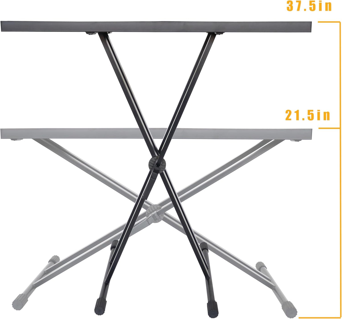 Portable DJ Table Stand DJ Controller Stand DJ Desk DJ Booth Adjustable Height DJ Stand For Laptop/Synth DJ Mixer Stand with Braced Keyboard Stand w/35” x 17.3” Table Top and Travel Bag