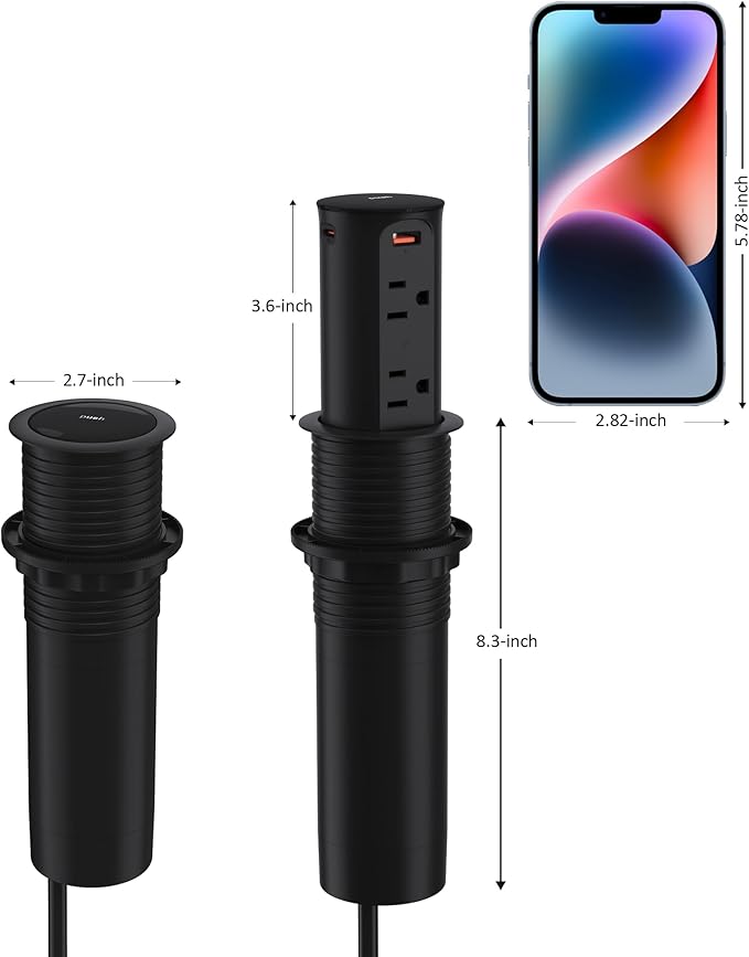 Jgstkcity Pop up Countertop Outlet,2.5in Hole Desk Grommet,65W USB