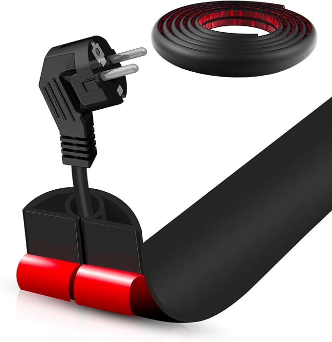 Floor Cord Cover Self Adhesive Cord Hider,10FT Cable Management, Extension Strip Protector for Wires, Prevent Cable Trips for Offices, Gyms, Exhibitions Cavity:0.3"(W) x 0.28"(H) Black