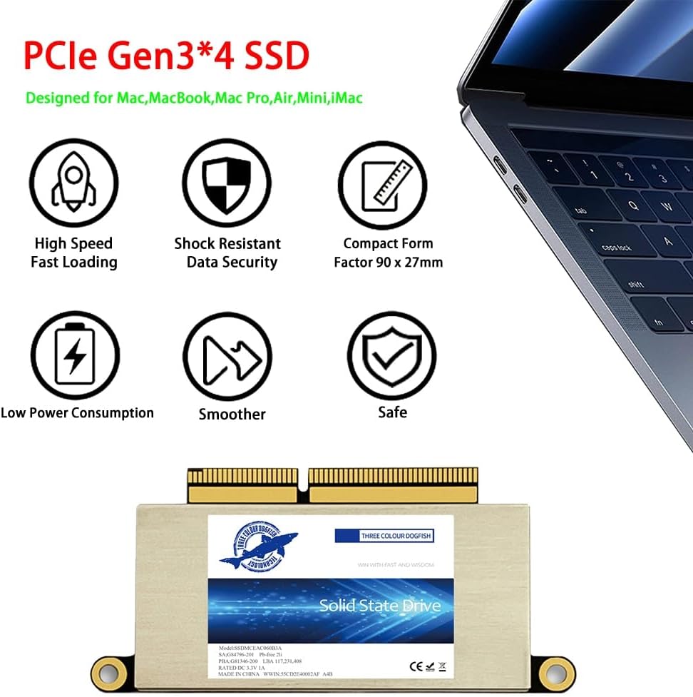 Dogfish 2TB SSD for MacBook Pro A1708, NVMe PCIe M.2 Internal Solid State Drive Upgrade for MacBook Pro Retina A1708 (2016-2017)