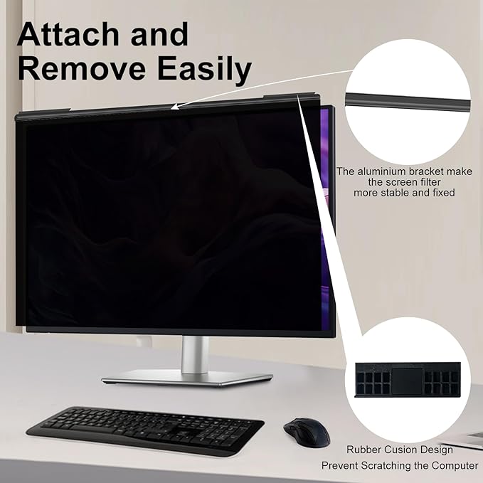 Hoktods Magnetic Hanging Computer Privacy Screen 32 Inch, Removable Privacy Shield for 16:9 Widescreen Frameless Monitor, Anti Spy Anti Scratch Anti Glare Blue Light Screen Guard