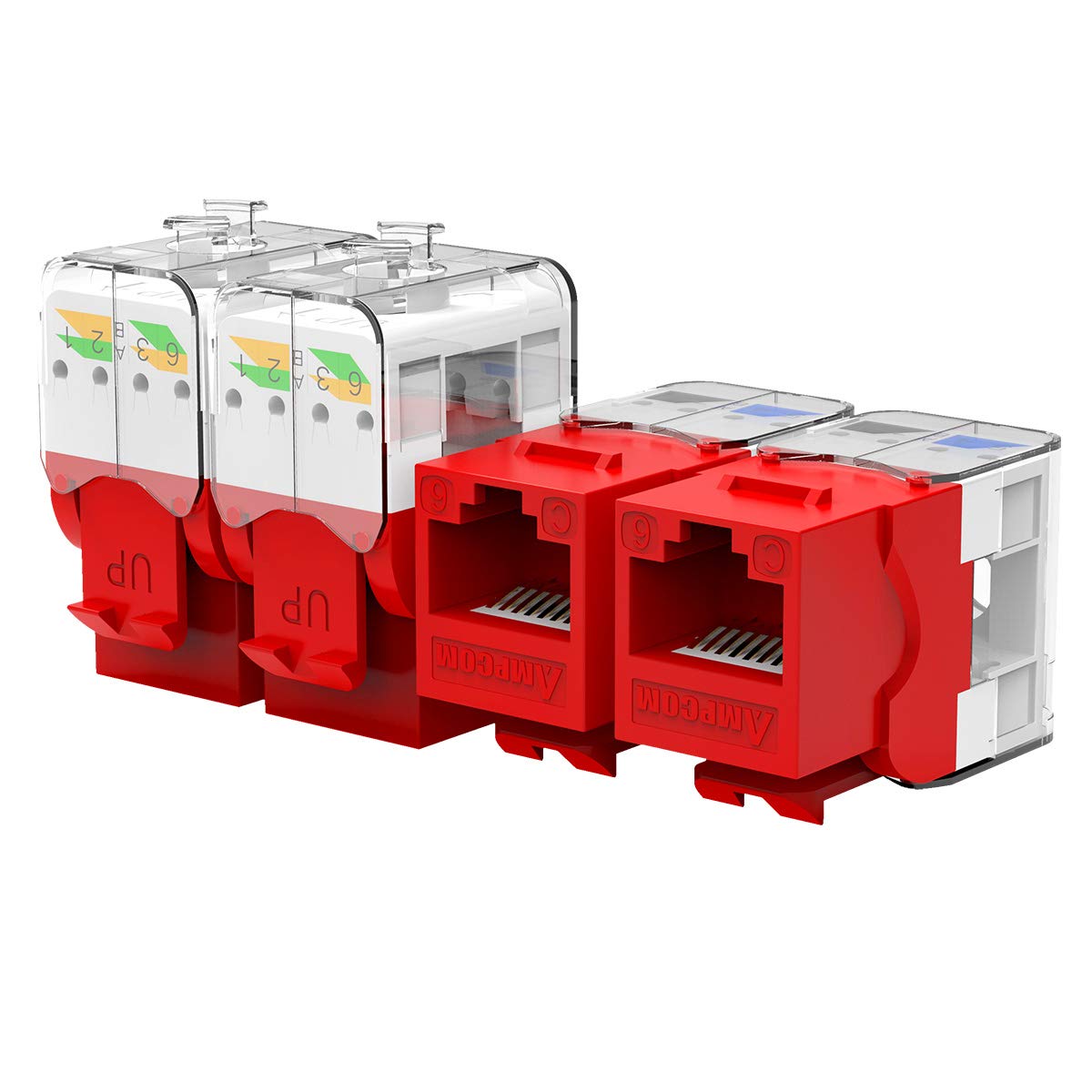 AMPCOM CAT6 Keystone Jack Tool-Less RJ45 UTP, No Punch-Down Tool Required Module Coupler -10-Pack Red