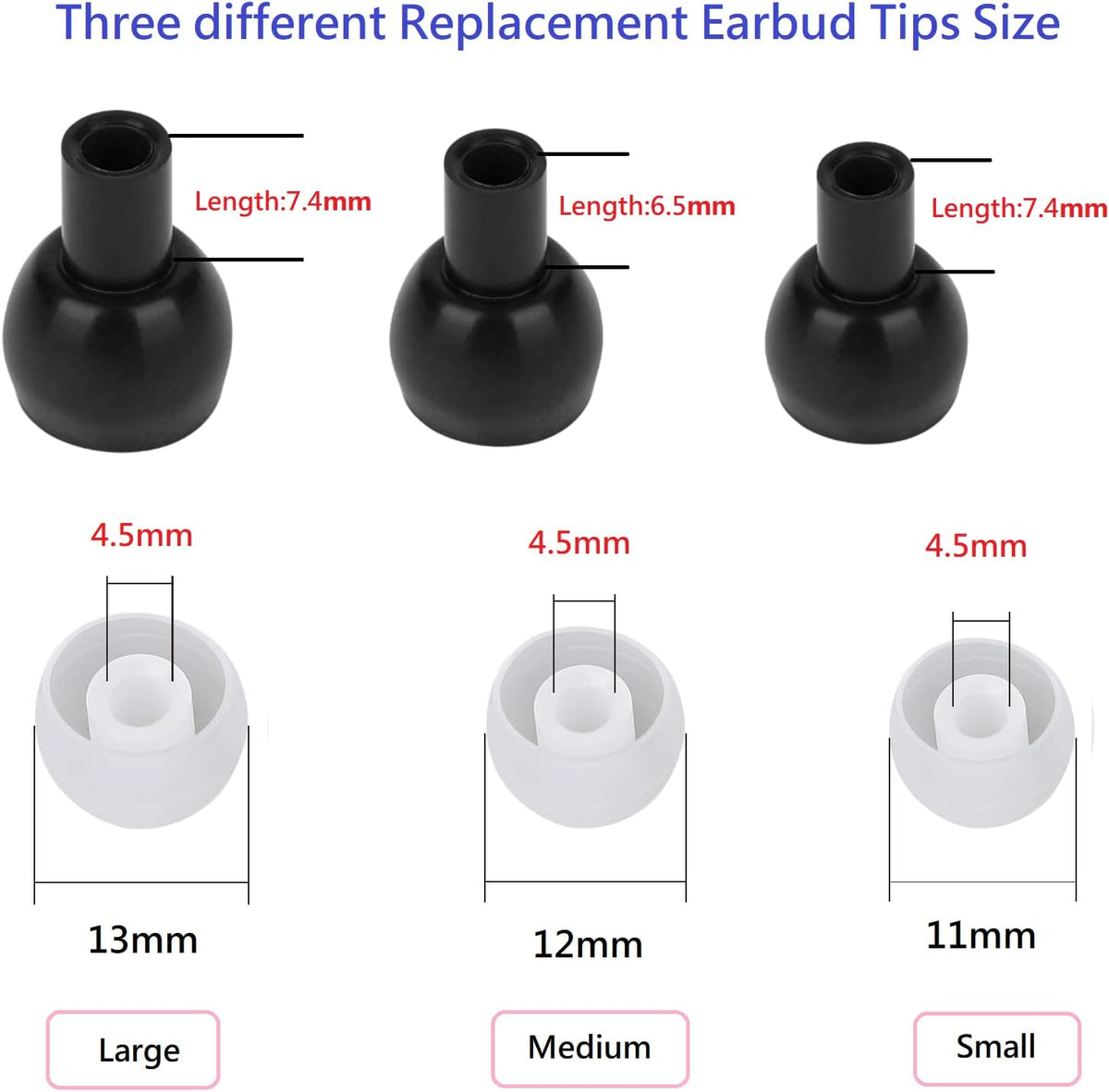 36 Pieces Large Earbud Tips Soft and Comfortable Ear Bud Replacement Pieces Silicone Fit Most in-Ear Headphones，Inner Hole 3.8mm -5.5mm，Large Clear White Replacement Earbuds Silicone Tips