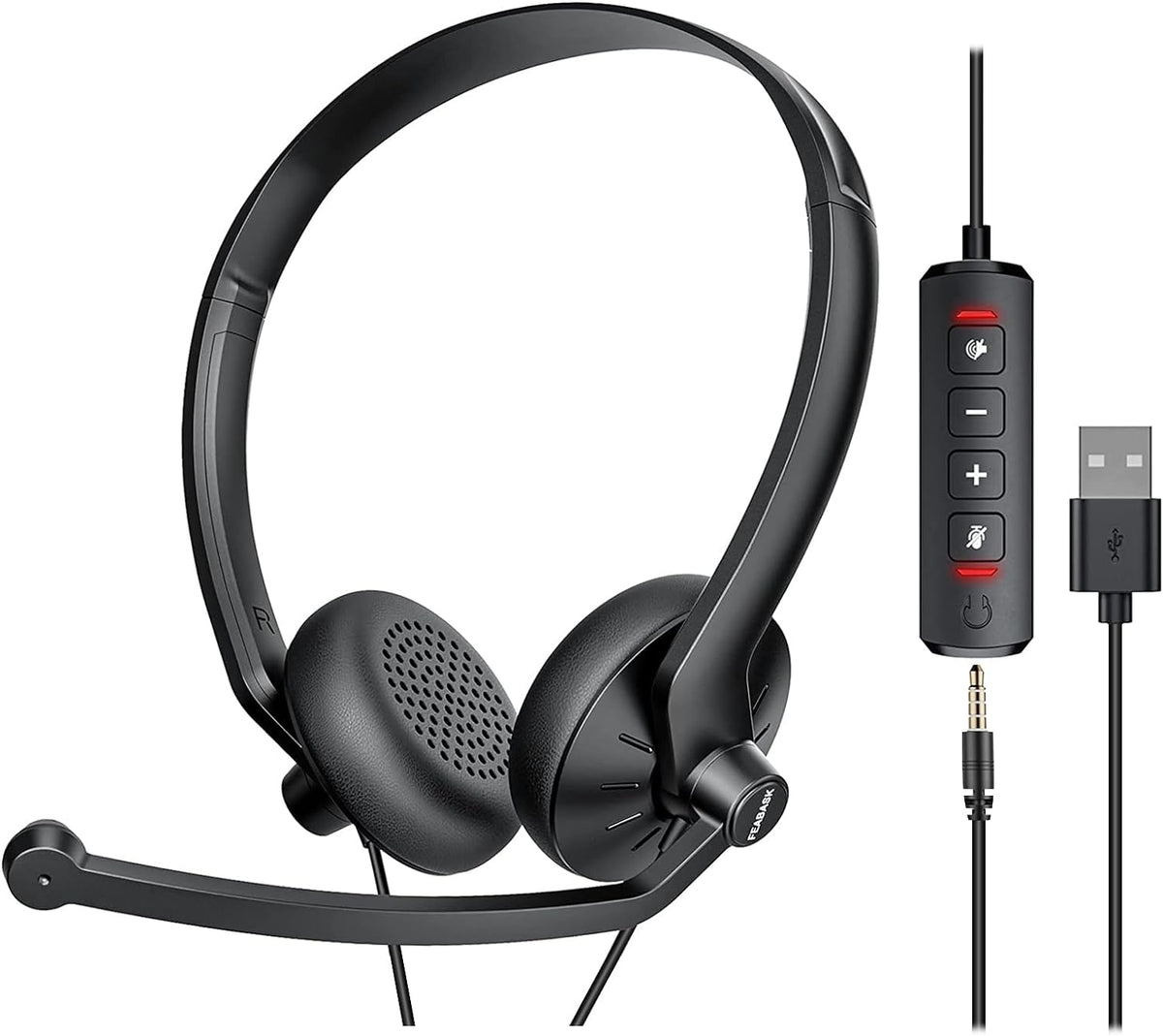 USB Headset with Microphone for PC Laptop - Wired Computer Headphones with Noise Cancelling Microphone for Home Office Online Class Skype Zoom Meetings,in Line Mute Controls