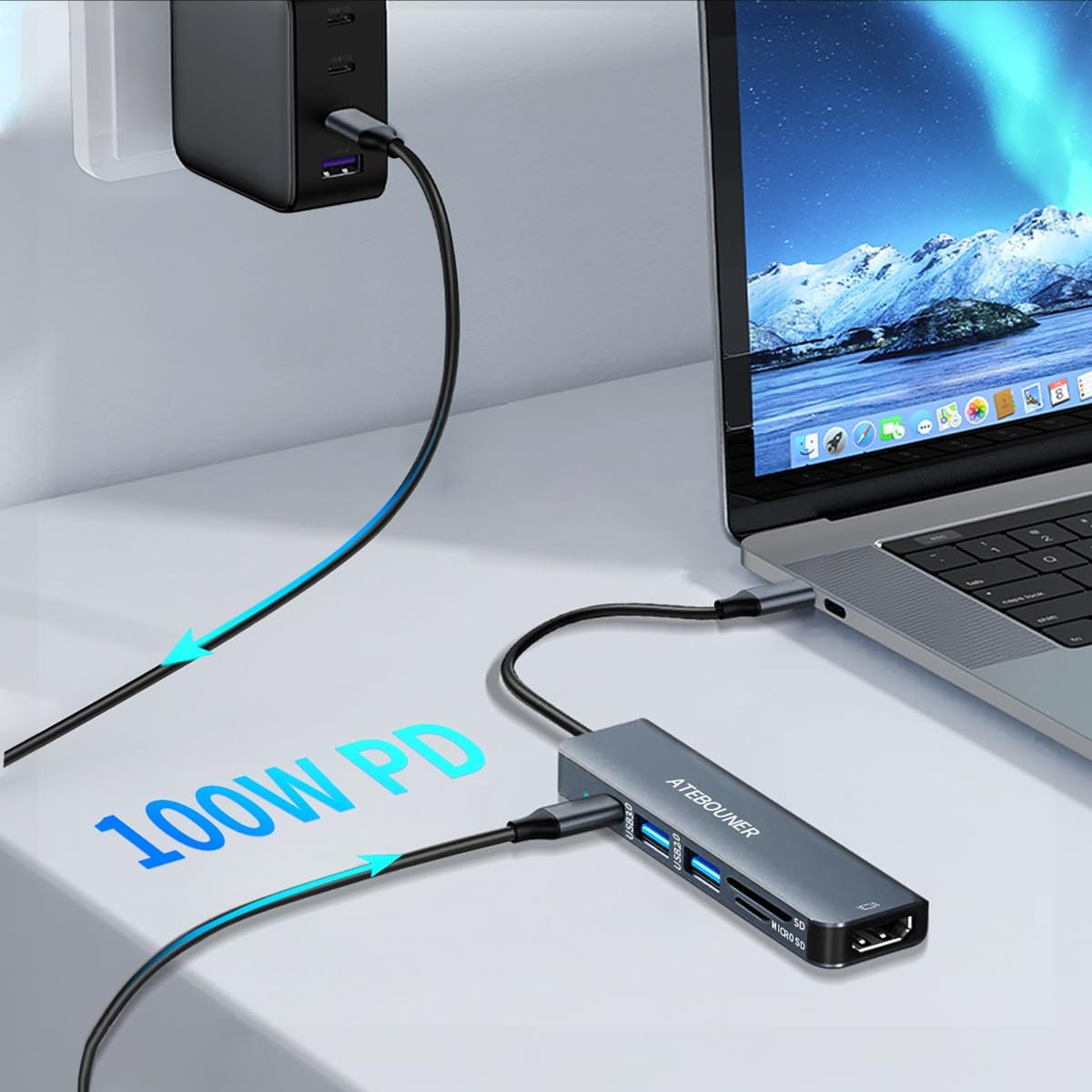 MacBook USB-C Hub Adapter - Multiport Docking Station With HDMI for MacBook Pro and Thunderbolt Devices