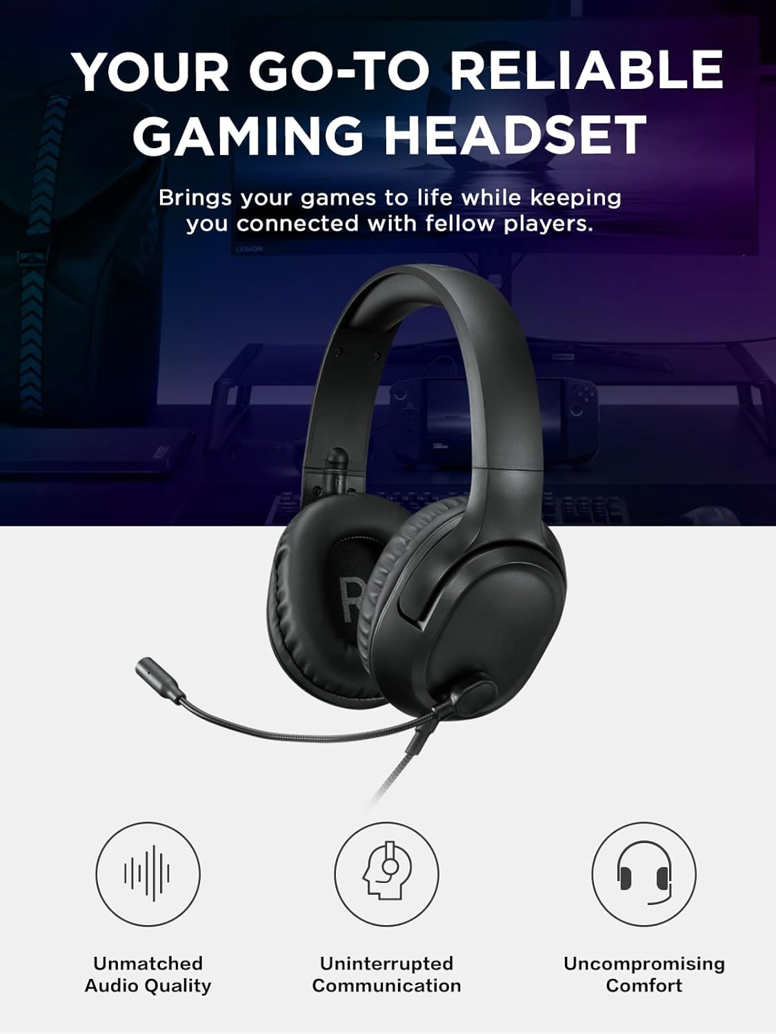 Lenovo H110 Wired Gaming Headset - 3.5mm Connection, Omni-Directional Microphone, Breathable Ear Cups, Built-in Volume Wheel - Black