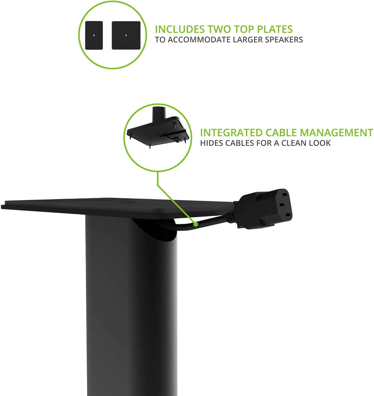 Kanto SP26PL Black Metal Speaker Stand (26 inches) - Universal Fit, Hidden Cables, Rotating Top Plate, Carpet & Hardwood Feet, ¼’-20 Mounting, Pair