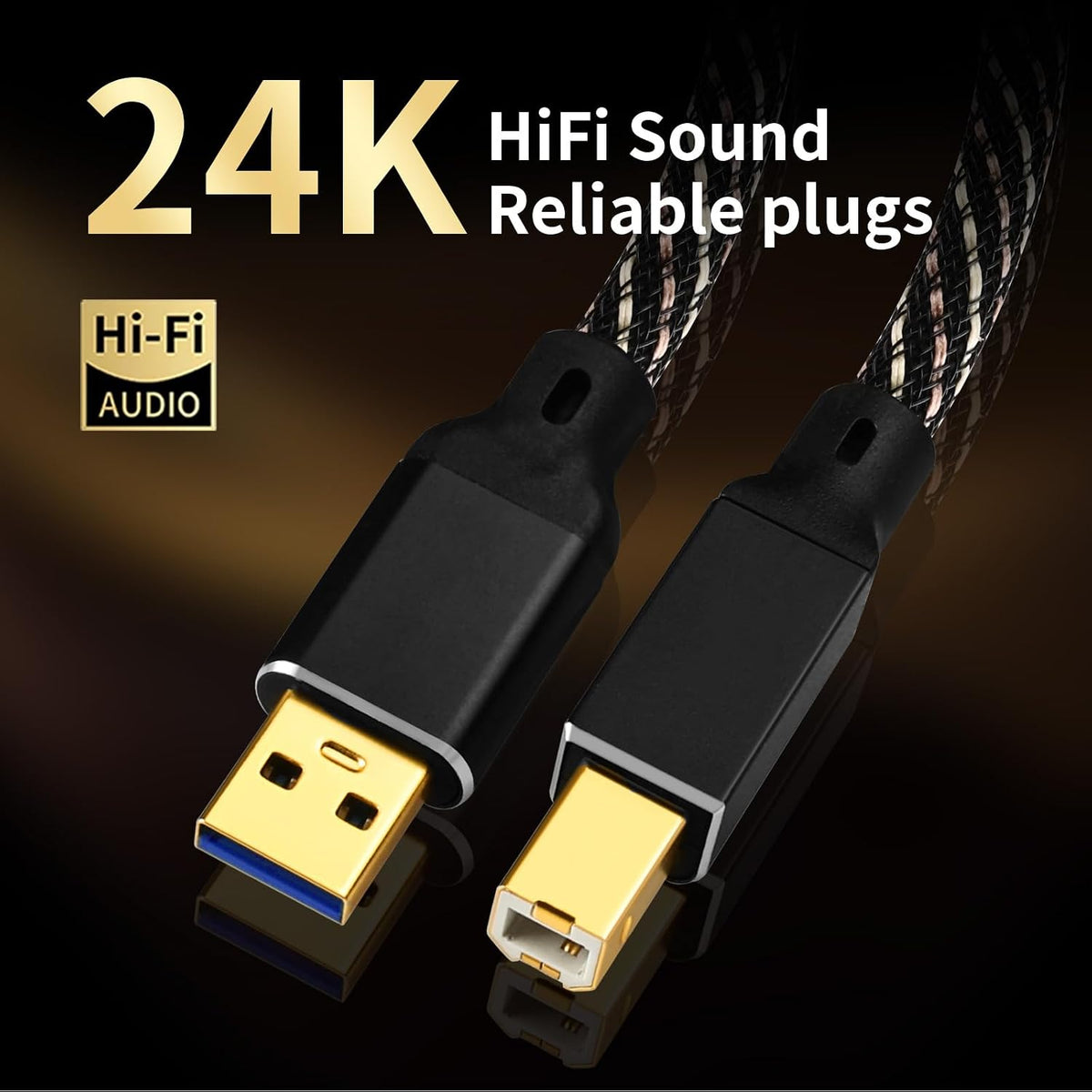 3.0 4.92ft B,4N Core,24K Card,Mixer,Synthesizer(4.92ft/1.5m) USB HiFi Audio Cable -USB A to USB OFC Gold-Plated