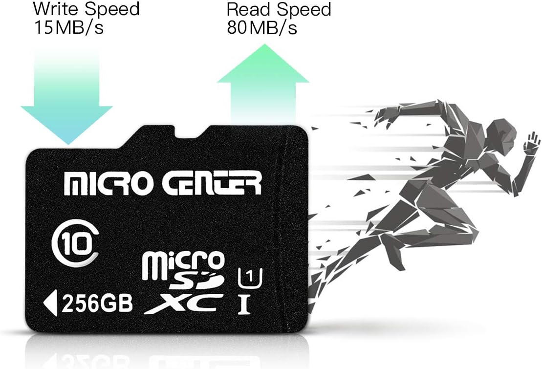 INLAND Micro Center 256GB Class 10 MicroSDXC Flash Memory Card with Adapter for Mobile Device Storage Phone, Tablet, Drone & Full HD Video Recording - 80MB/s UHS-I, C10, U1 (1 Pack)